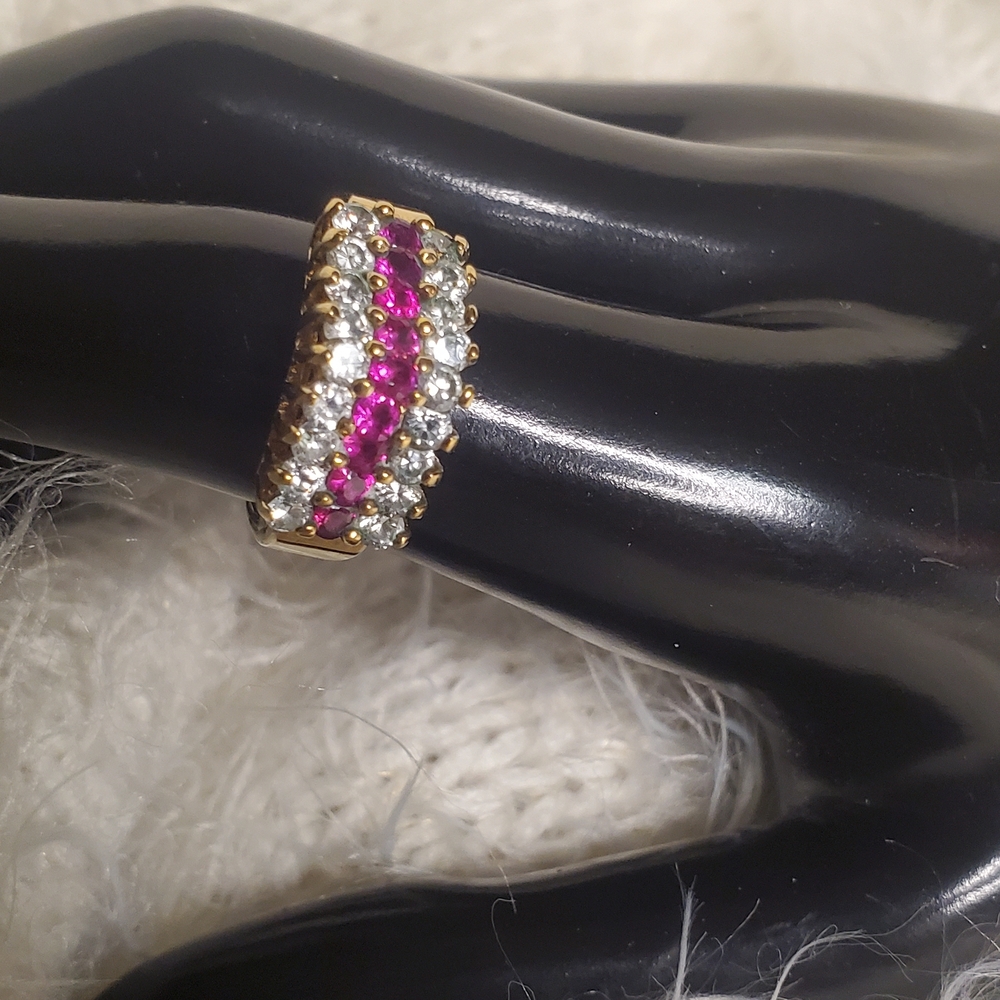 Designer Signed LIND 14K HGE Cathedral Ring w/ lab Rubies MINT Heavy Size 7
